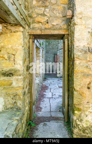 An abandoned house/ building in the ghost village of Tyneham in South Dorset located in the midst of the Lulworth Military Firing Range, England, UK Stock Photo