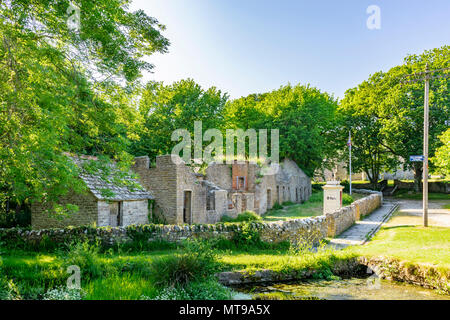 Abandoned houses/ buildings in the ghost village of Tyneham in South Dorset located in the midst of the Lulworth Military Firing Range, England, UK Stock Photo