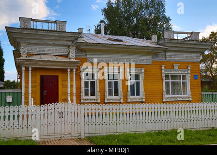 House with carved palisade in Vologda Stock Photo