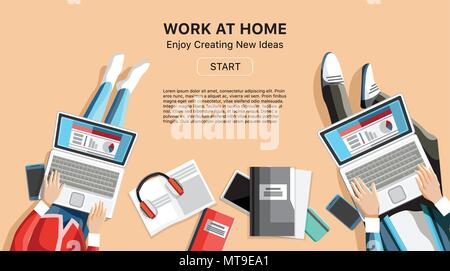 Self-employed persons in home office workspace Stock Vector