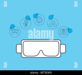 Virtual reality design with vr glasses and related icons around over blue background, colorful design. vector illustration Stock Vector
