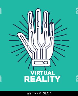 virtual reality design with wired glove icon over turquoise background, colorful design. vector illustration Stock Vector