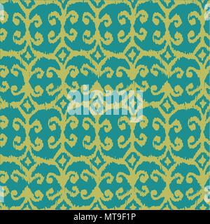Vector seamless ikat pattern with yellow and blue Stock Vector
