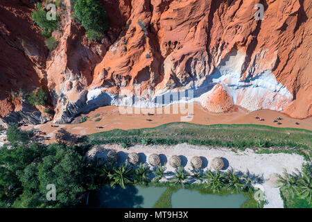 Red Canyon and The Fairy Spring aerial view, Mui Ne, Vietnam Stock Photo