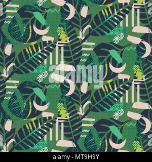 Jungle pattern. Green abstract textured vector background. Stock Vector