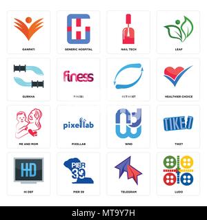 Set Of 16 simple editable icons such as ludo, telegram, pier 39, hi def, tiket, ganpati, gurkha, me and mom, retweet can be used for mobile, web UI Stock Vector