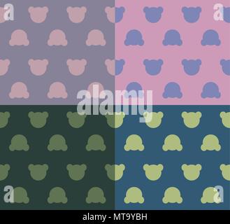 cute teddy bears heads silhouettes - seamless pattern set texture design for child themes on color backgrounds vector image Stock Vector