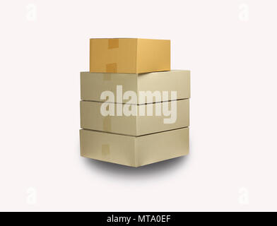 brown paper boxes stacked on white bground, can used to move in concept and delivery goods, concept as recycle and save the world because of reused an Stock Photo