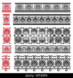 Greek traditional border set. Vector antique frame pack. Decoration element patterns in black and white colors. Ethnic collections. Stock Vector