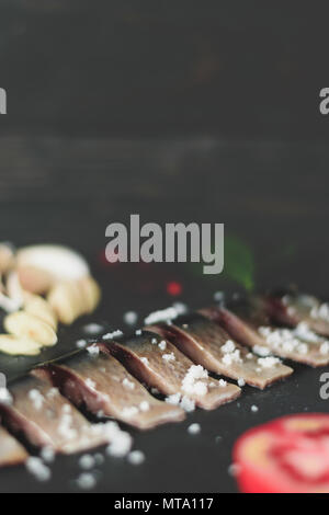 japanese food, mackerel sashimi black background Stock Photo