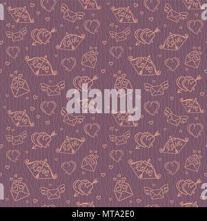 Seamless pattern for valentine's day with hearts, bows, envelopes, hearts, etc Stock Vector