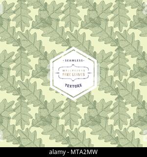 Floral seamless pattern with tree leaves. Maple, Elm, Oak, Aspen textured leaves Stock Vector