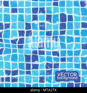 Blue ceramic mosaic background. Tile texture background of swimming pool tiles, vector illustration Stock Vector