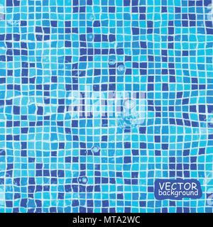 Blue ceramic mosaic background. Tile texture background of swimming pool tiles, vector illustration Stock Vector