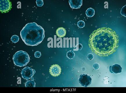 Abstract Illustration of bacteria - in green colors Stock Photo