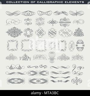 Set of decorative design elements and page decor. Collection of calligraphic elements Stock Vector