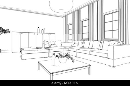 Interior Design Living Room custom Drawing Stock Photo