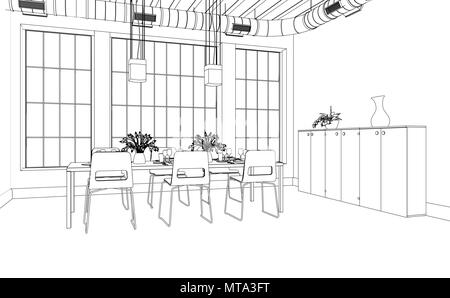 Dining Room Graphic Black White Sketch Home Interior Illustration Vector  Stock Illustration - Download Image Now - iStock