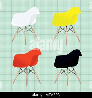 Eames chair variations. Office home bar restaurant furniture set. Creative interior objects collection. Stock Vector