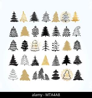 Set of different elegant christmas trees. Design elements of stylized fir trees in several variants isolated on white. Christmas trees vector collecti Stock Vector