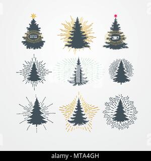 Vector illustration of different christmas trees with starburst Stock Vector