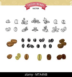 Set of vector coffee beans on white background Stock Vector