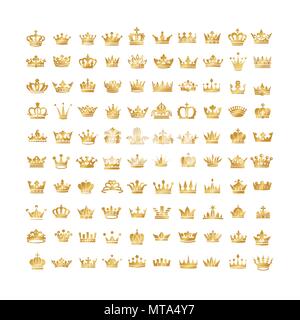 Vector collection of creative king and queen crowns silhouette or logo elements. Set of Geometric vintage crown Stock Vector