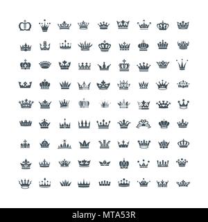 Vector collection of creative king and queen crowns symbols or logo elements. Set of vintage crown Stock Vector