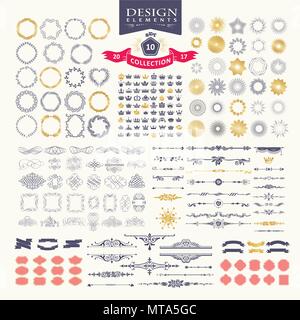 Premium design elements. Great for retro vintage logos. Starbursts, frames, crowns, laurels and ribbons Stock Vector