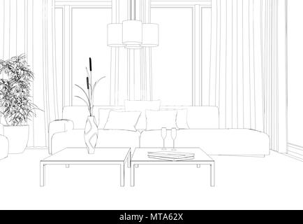 Interior Design Living Room custom Drawing Stock Photo