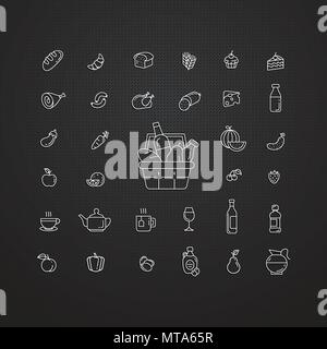 Set of food and drinks icons for restaurant, grocery store, commercial, mobile and web. Collection infographic logo and pictogram Stock Vector