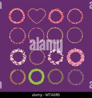 Set of frames made from hearts. Cute round borders with space for text. Collection wreaths hearts Stock Vector