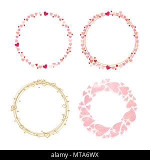 Set of frames made from hearts. Cute round borders with space for text. Collection wreaths hearts Stock Vector