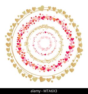 Set of frames made from hearts. Cute round borders with space for text. Collection wreaths hearts Stock Vector