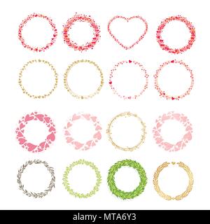 Set of frames made from hearts. Cute round borders with space for text. Collection wreaths hearts Stock Vector