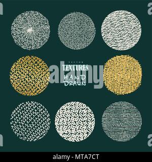 Hand drawn textures and brushes. Artistic collection of design elements: brush strokes, paint dabs, wavy lines, abstract backgrounds, patterns made wi Stock Vector
