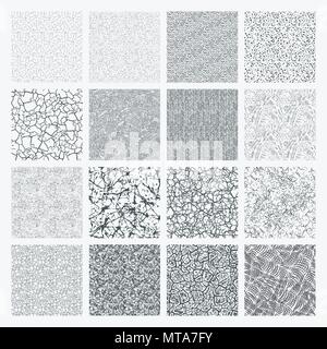 Set of grange patterns. Simple vector scratch textures with dots, strokes and doodles Stock Vector