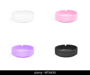 Set of colored ceramic ashtrays isolated on white background Stock Photo