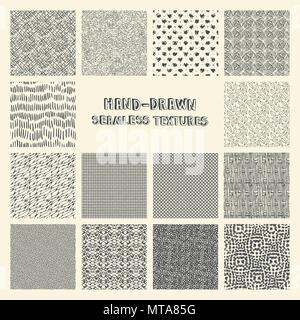 Set of hand drawn marker and ink seamless patterns Stock Vector
