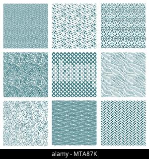Set of seamless abstract pattern, waves background Stock Vector