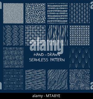 Set of hand-drawn seamless patterns Stock Vector