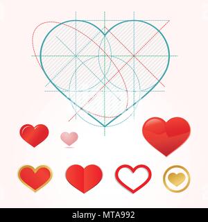 Heart symbol with dimension lines. Element of blueprint drawing in shape of heart. Qualitative vector illustration for valentine's day, engineering, w Stock Vector