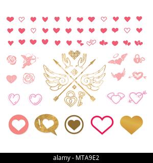 Vector set of colored hearts in different shapes and styles Stock Vector