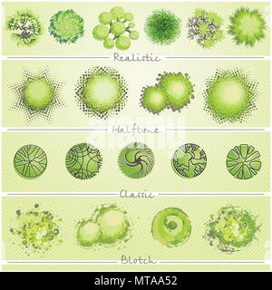 Trees and bush item top view for landscape design, vector icon Stock ...
