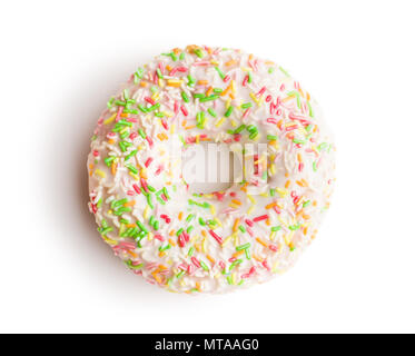 Sweet sprinkled donut isolated on white background. Stock Photo