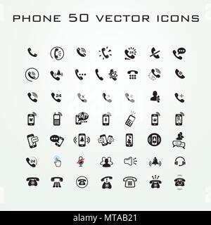 50 Universal Outline Icons of phones For Web and Mobile Stock Vector