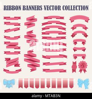 Set of hand drawn vector ribbons. Doodles collection of decorative design elements for card templates, wedding invitations, scrapbook Stock Vector