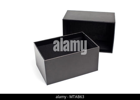 Opened black cardboard box for packaging on a white background Stock Photo
