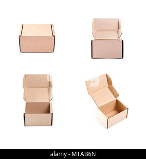 Set of closed and opened shipping cardboard box Stock Photo