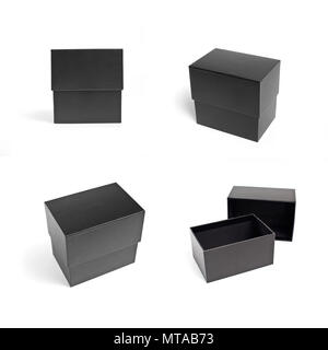 Download Blank Black Opened And Closed Gift Box Mockup Set Isolated 3d Rendering Empty Luxury Box For Year Anniversary Mock Up Side View New Pack For Surprise On Valentine Day Template Stock Photo